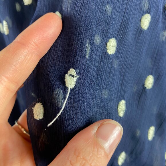 Free People Navy White Polka Dot Sheer Boho Blouse sz M - Picture 8 of 9